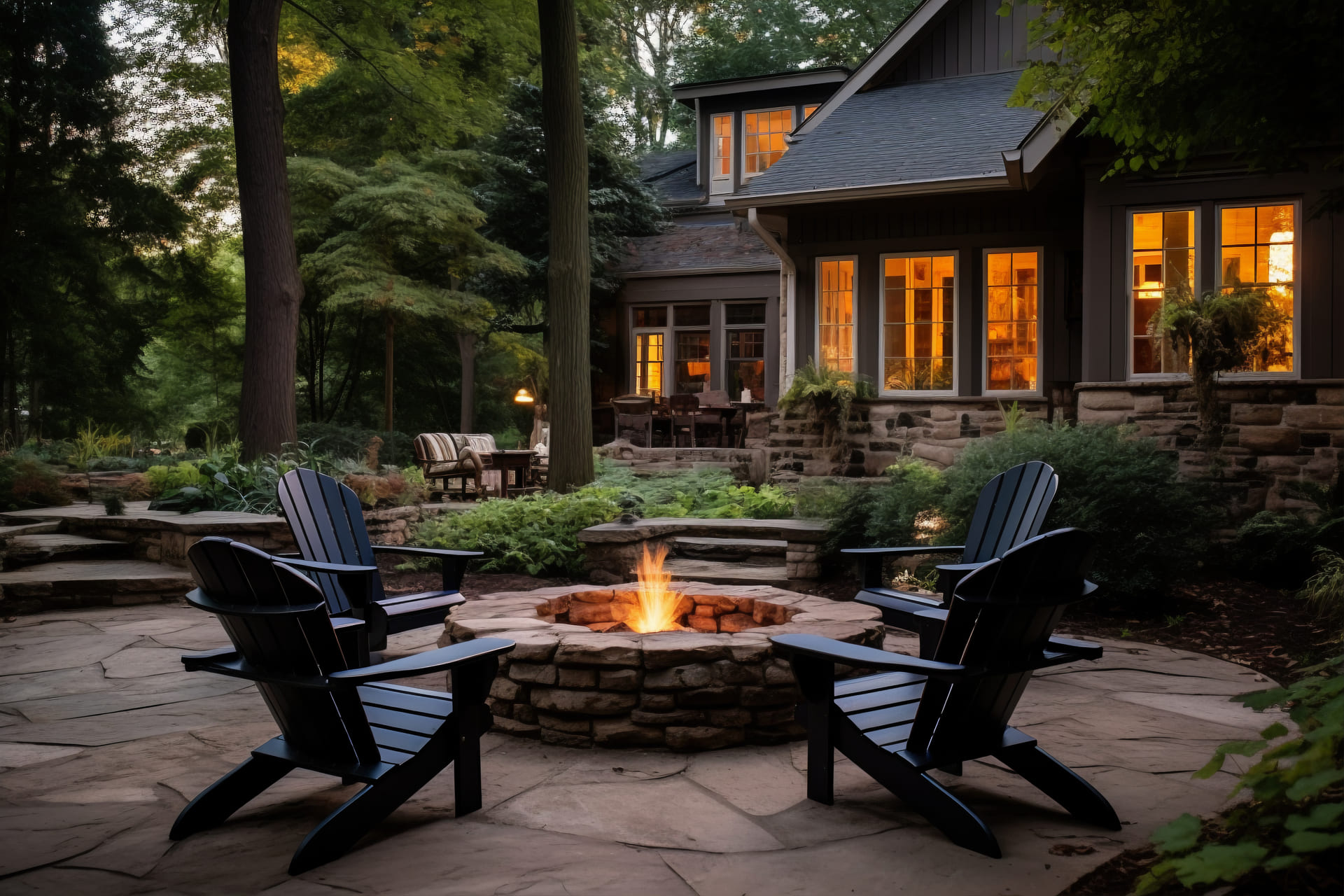 Outdoor fire pit with durable, fire-resistant pavers, creating a cozy backyard retreat.